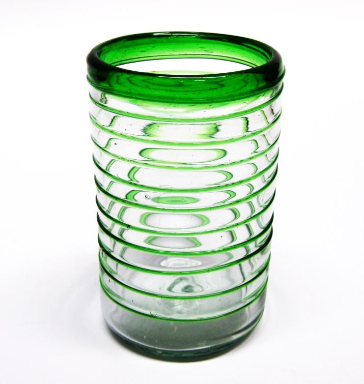 Ofertas / Juego de 6 vasos grandes con espiral verde esmeralda, 14 oz, Vidrio Reciclado, Libre de Plomo y Toxinas / stos elegantes vasos cubiertos con una espiral verde esmeralda darn un toque artesanal a su mesa.